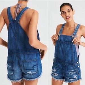 American Eagle Distressed Tom-girl Denim Shortalls Overalls Size Small